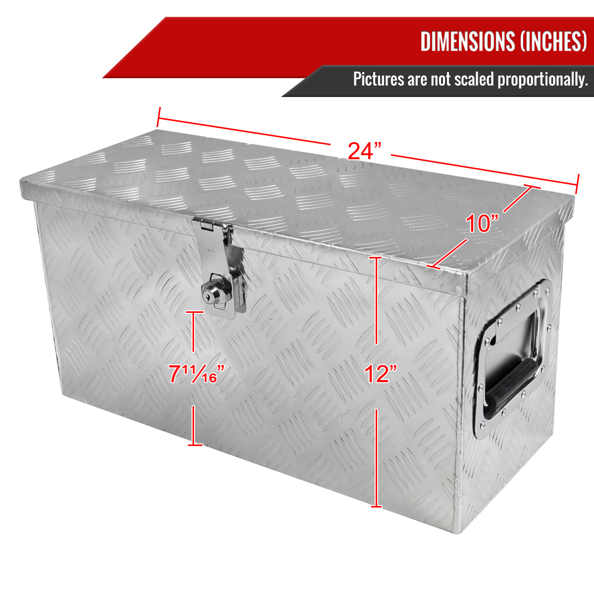 Universal 24" Heavy Duty Silver Aluminum Truck Tool Box w/ Side Handles, Lock, & Keys