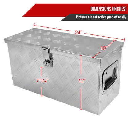 Universal 24" Heavy Duty Silver Aluminum Truck Tool Box w/ Side Handles, Lock, & Keys
