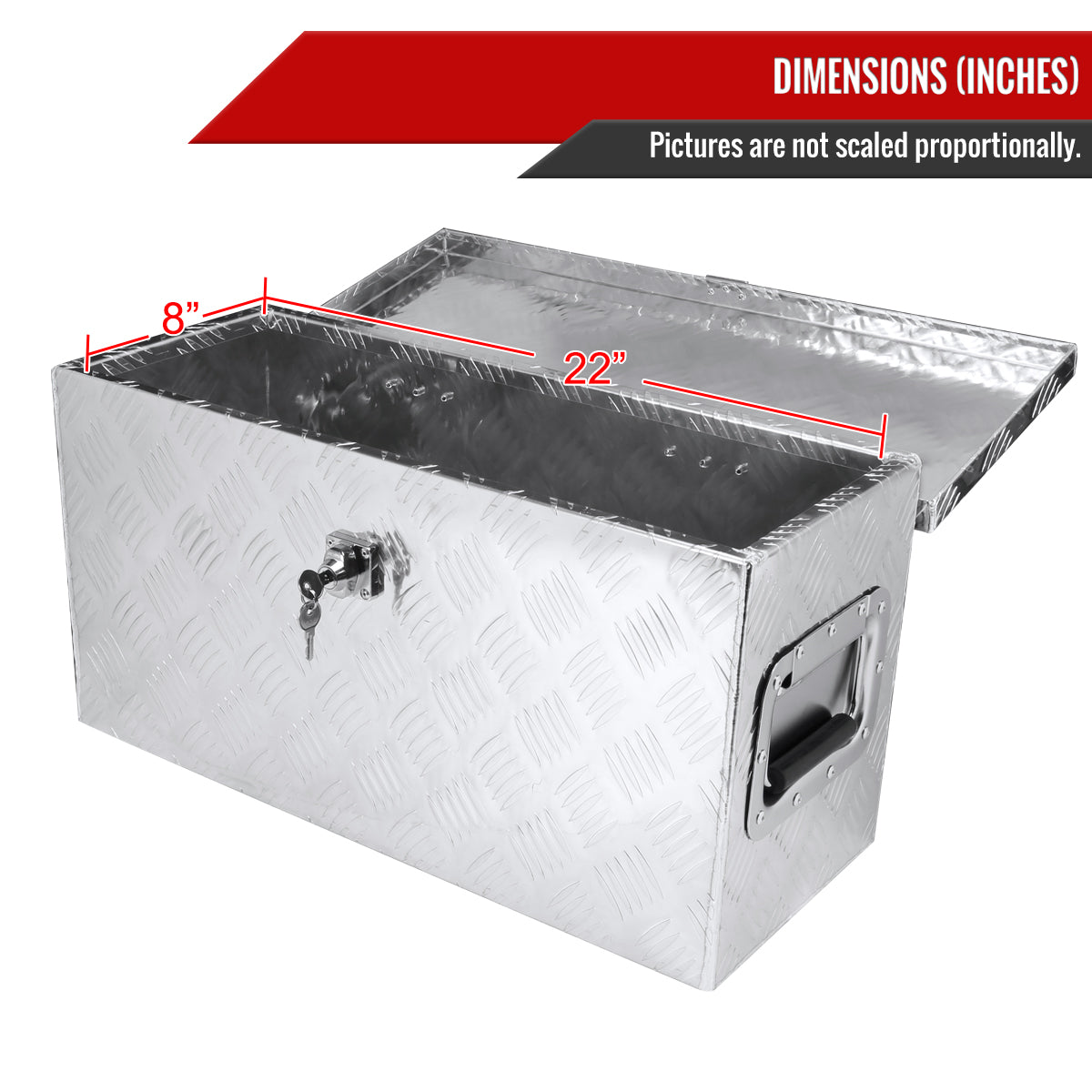 Universal 24" Heavy Duty Silver Aluminum Truck Tool Box w/ Side Handles, Lock, & Keys