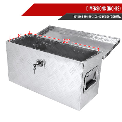 Universal 24" Heavy Duty Silver Aluminum Truck Tool Box w/ Side Handles, Lock, & Keys