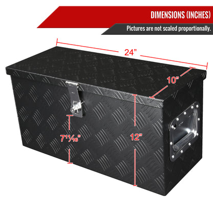 Universal 24" Heavy Duty Black Aluminum Tool Box w/ Side Handles, Lock, & Keys