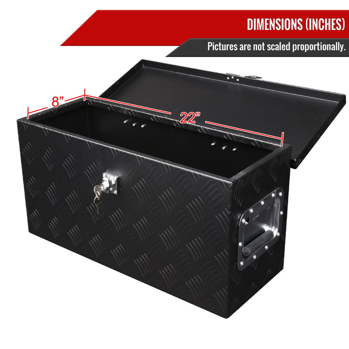 Universal 24" Heavy Duty Black Aluminum Tool Box w/ Side Handles, Lock, & Keys