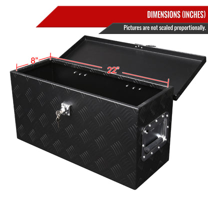 Universal 24" Heavy Duty Black Aluminum Tool Box w/ Side Handles, Lock, & Keys