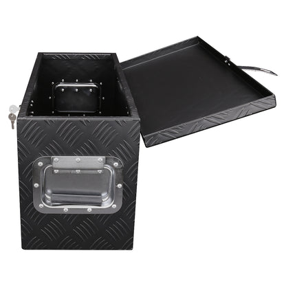 Universal 24" Heavy Duty Black Aluminum Tool Box w/ Side Handles, Lock, & Keys