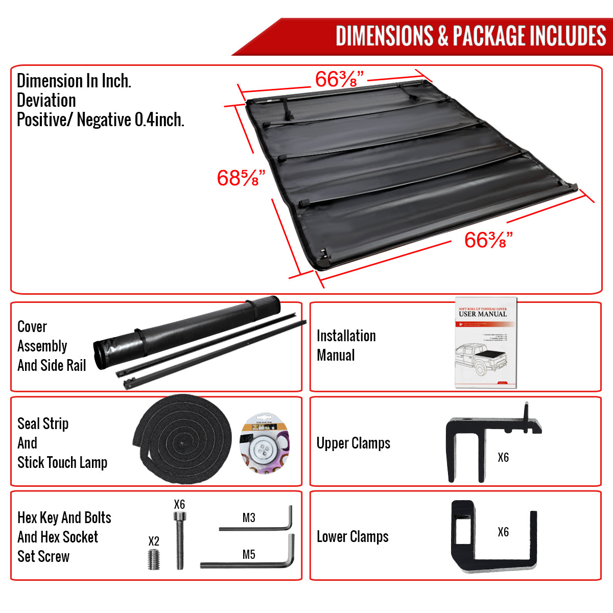 2009-2024 Dodge RAM 1500/2500/3500 5'8" Short Bed Roll Up Vinyl Tonneau Cover