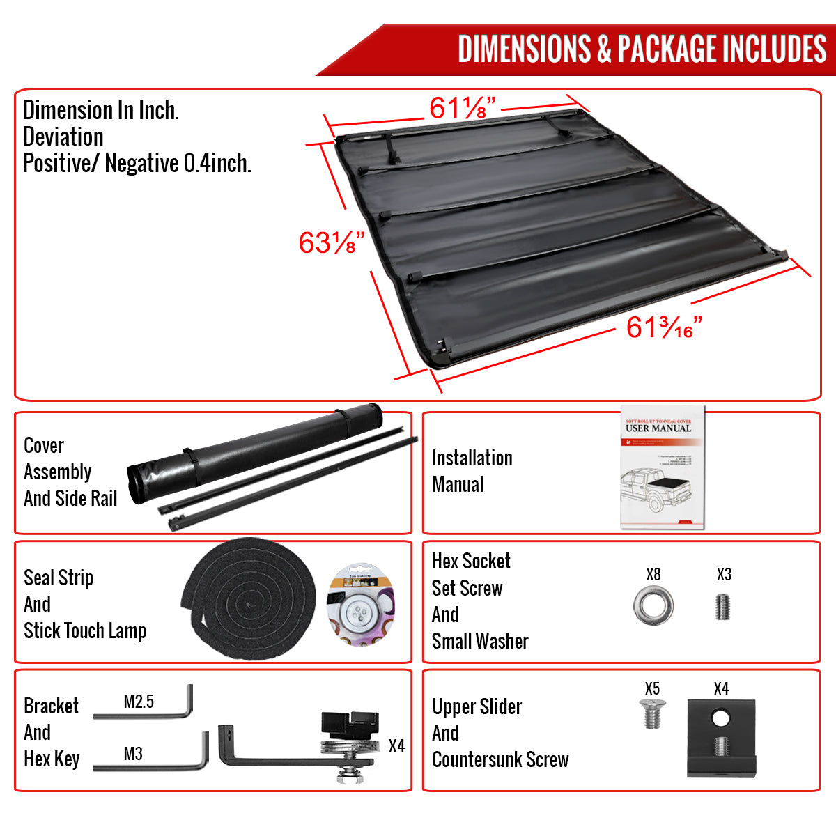 2016-2020 Toyota Tacoma Double Cab 60" Bed Roll Up Vinyl Tonneau Cover