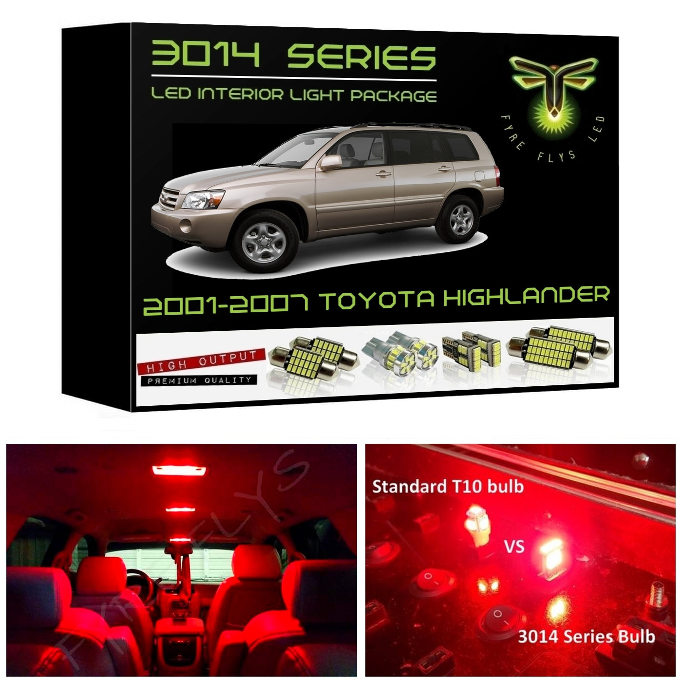 2001-2007 Toyota Highlander Super Bright 3014 Series LED interior light kit