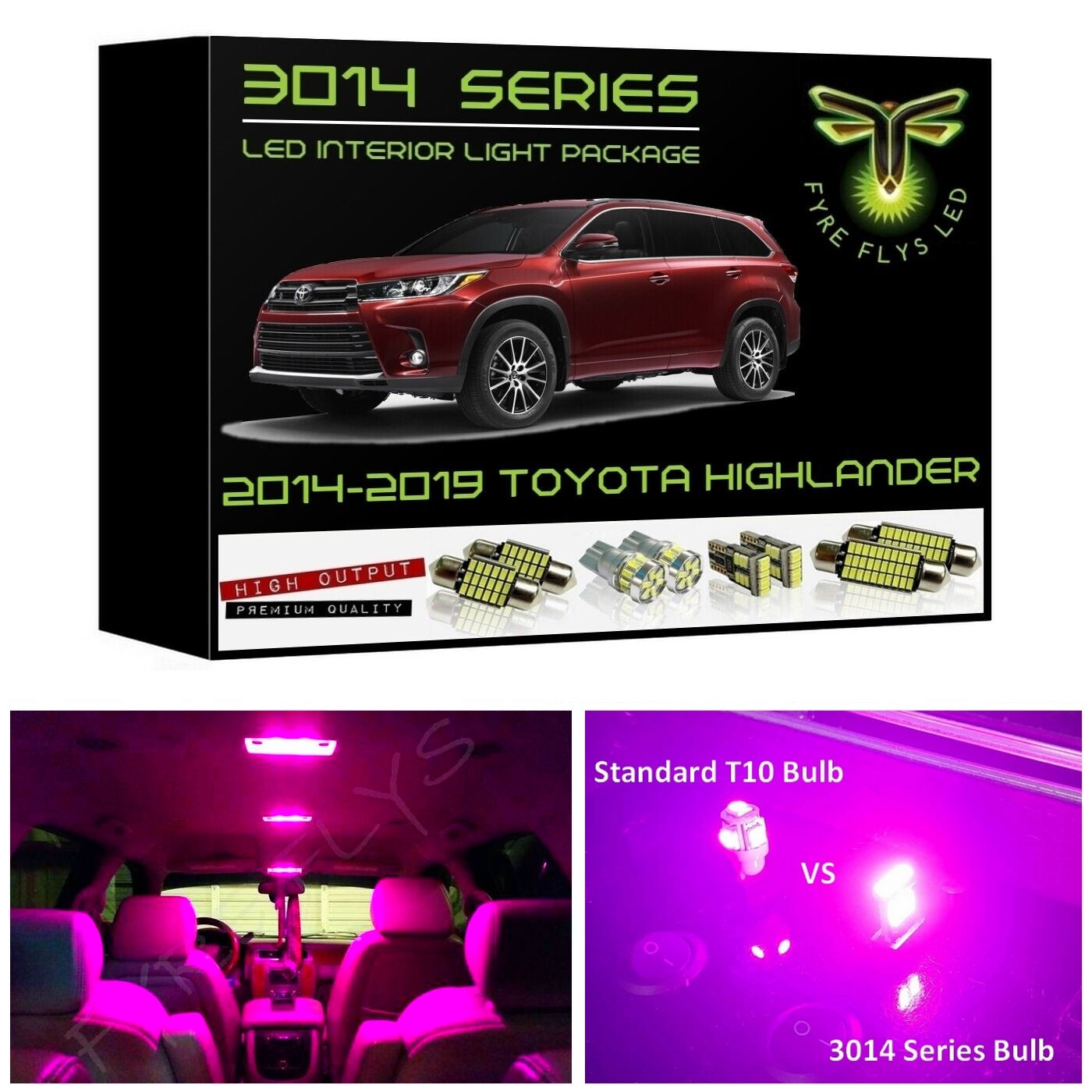 2014-2019 Toyota Highlander Super Bright 3014 Series LED interior light kit