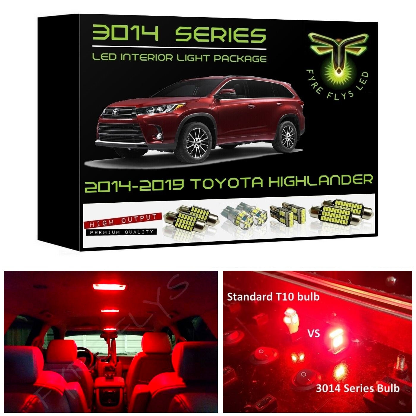2014-2019 Toyota Highlander Super Bright 3014 Series LED interior light kit