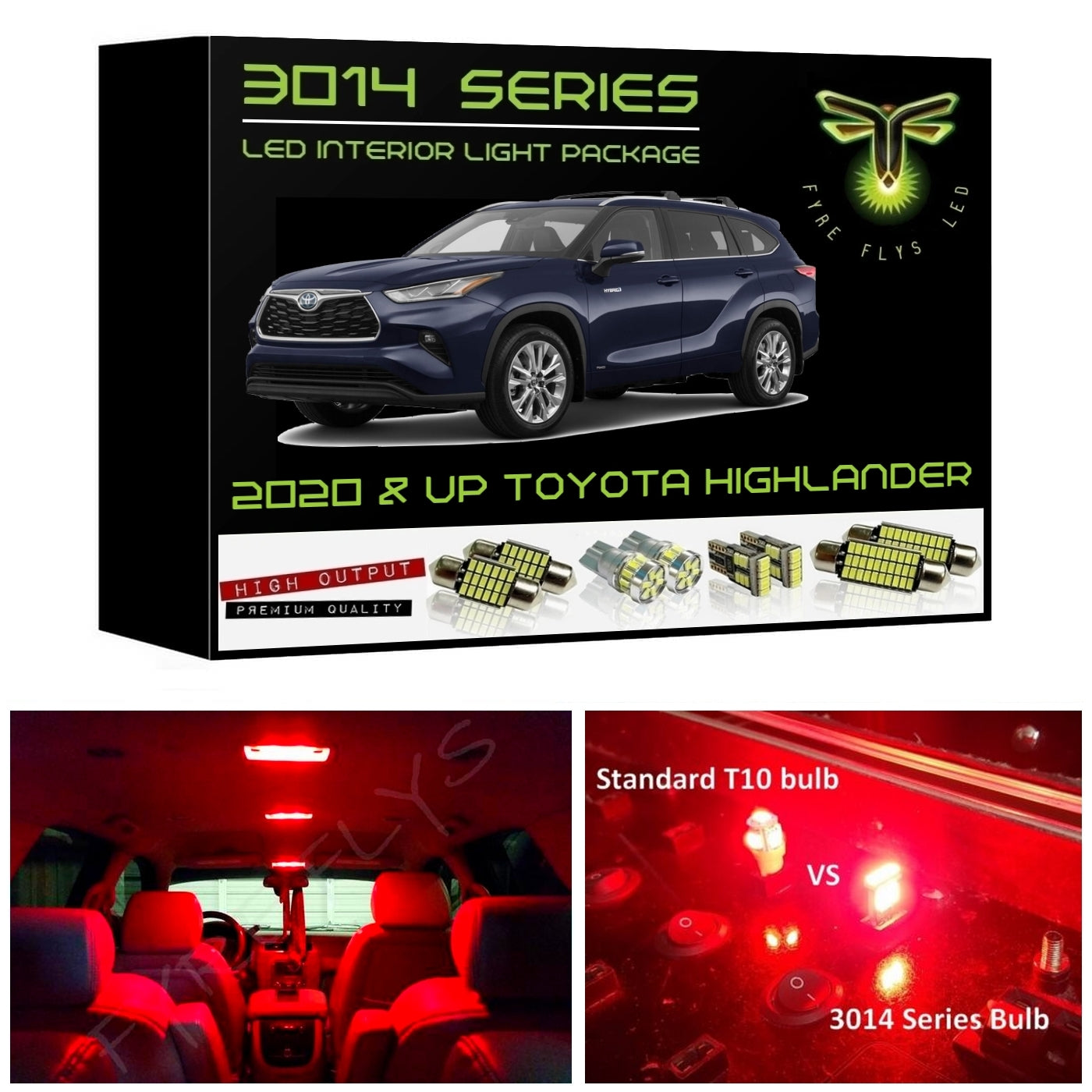 2020-2025 Toyota Highlander Super Bright 3014 Series LED interior light kit