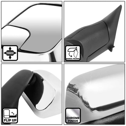 94-02 Dodge Ram 1500 2500 3500 Manual Towing Mirrors Chrome Pair