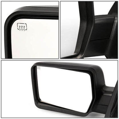 04-14 Ford F-150 Left Powered Heated Towing Mirror Black