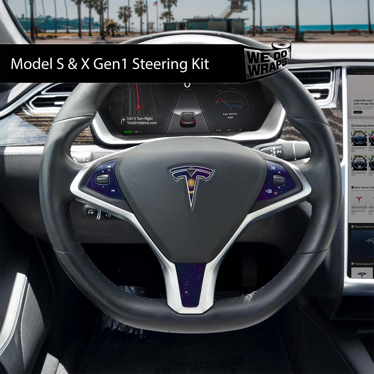 Tarot Sun and Moon Tesla Steering Wheel Wrap | Model X