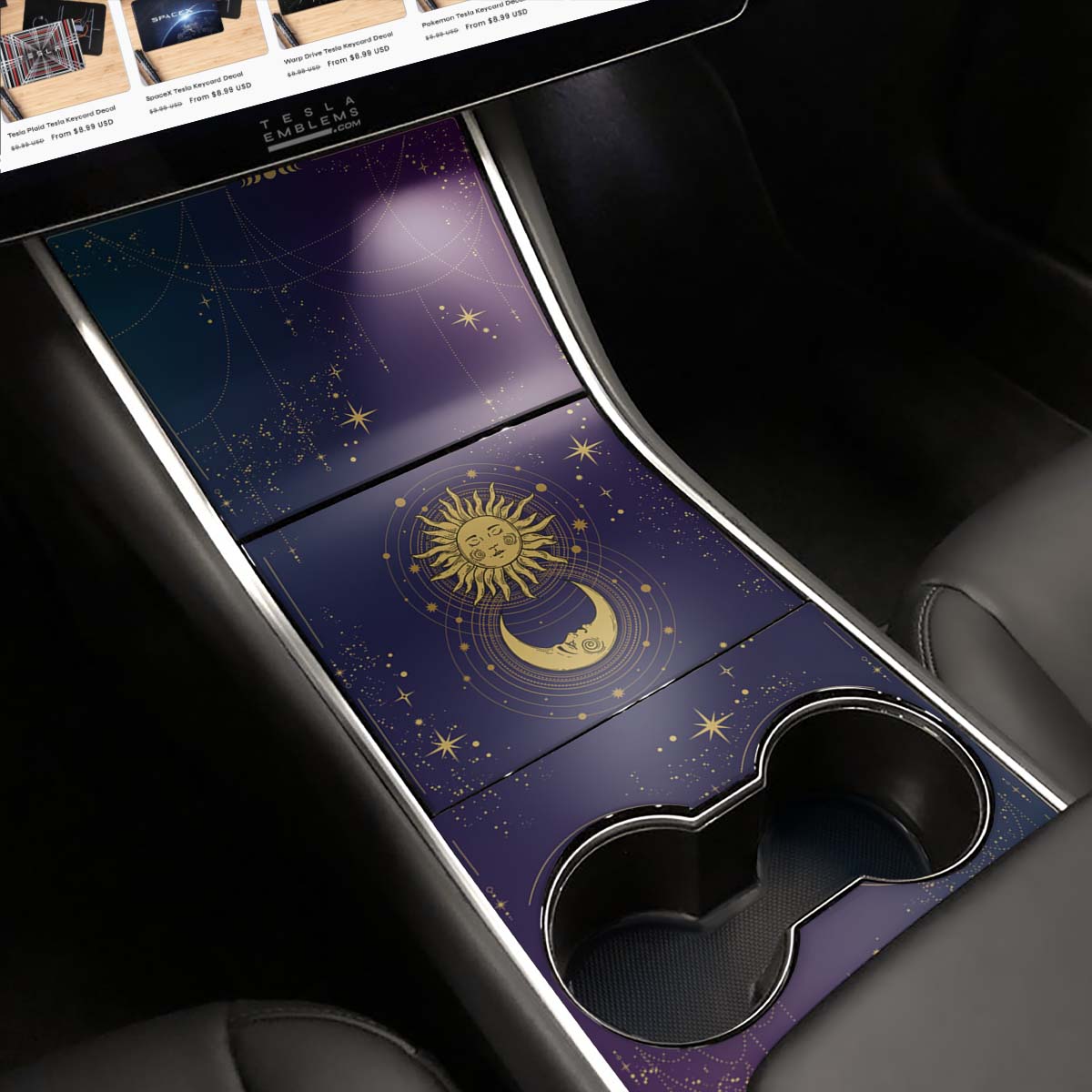Tarot Sun and Moon | Tesla Center Console Wrap Kit | Model Y ’19-20