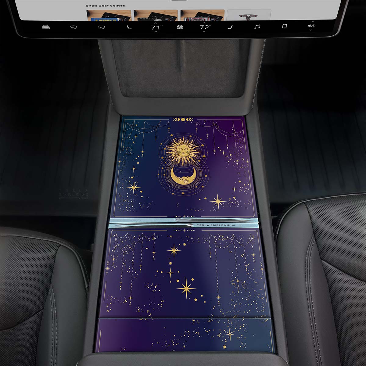 Tarot Sun and Moon | Tesla Center Console Wrap Kit | Model 3 '24-26 Refresh