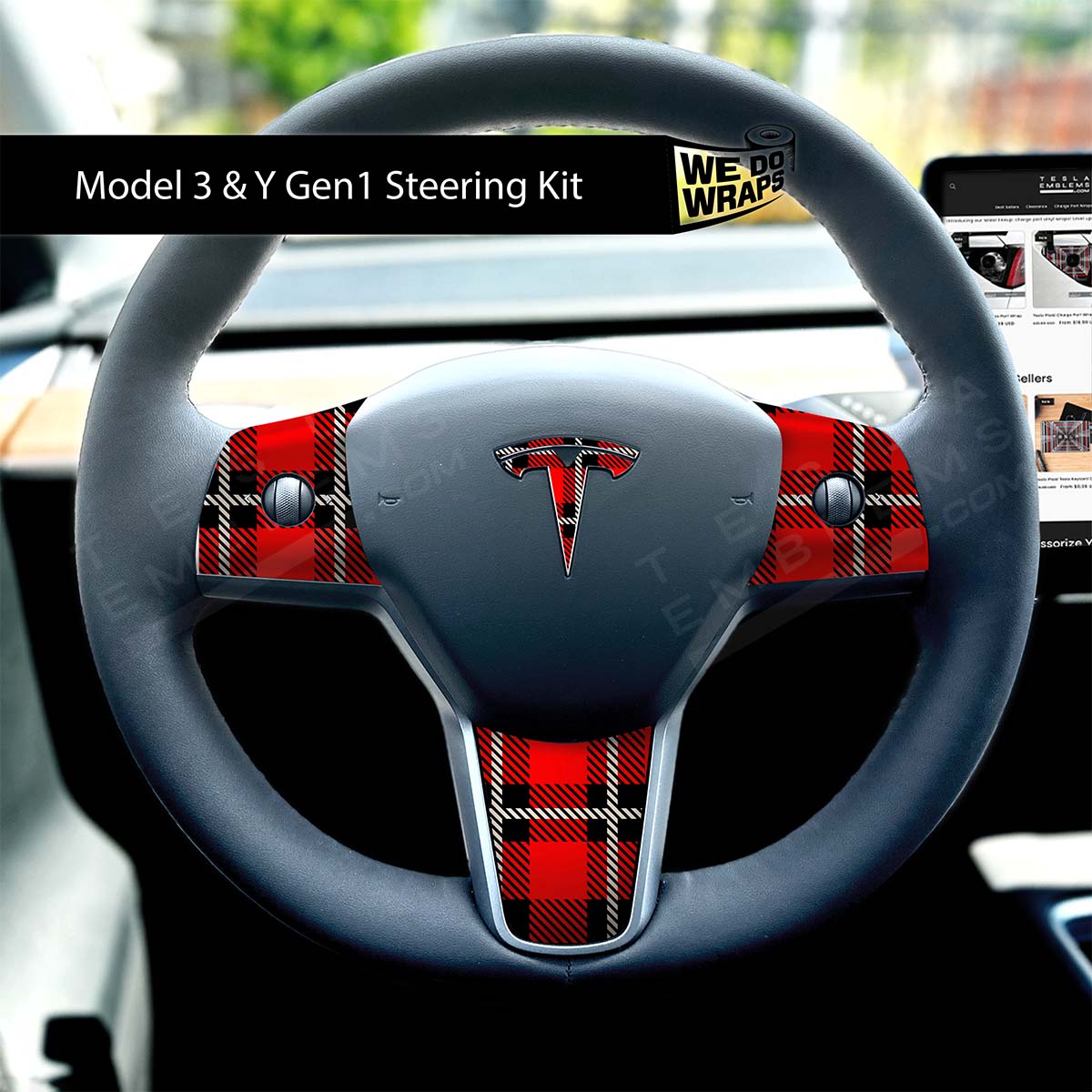 Tartan Plaid Tesla Steering Wheel Wrap | M3 2017-Jan 2024