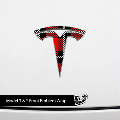Tartan Plaid Tesla Emblem Decals (Front + Back) | Model 3