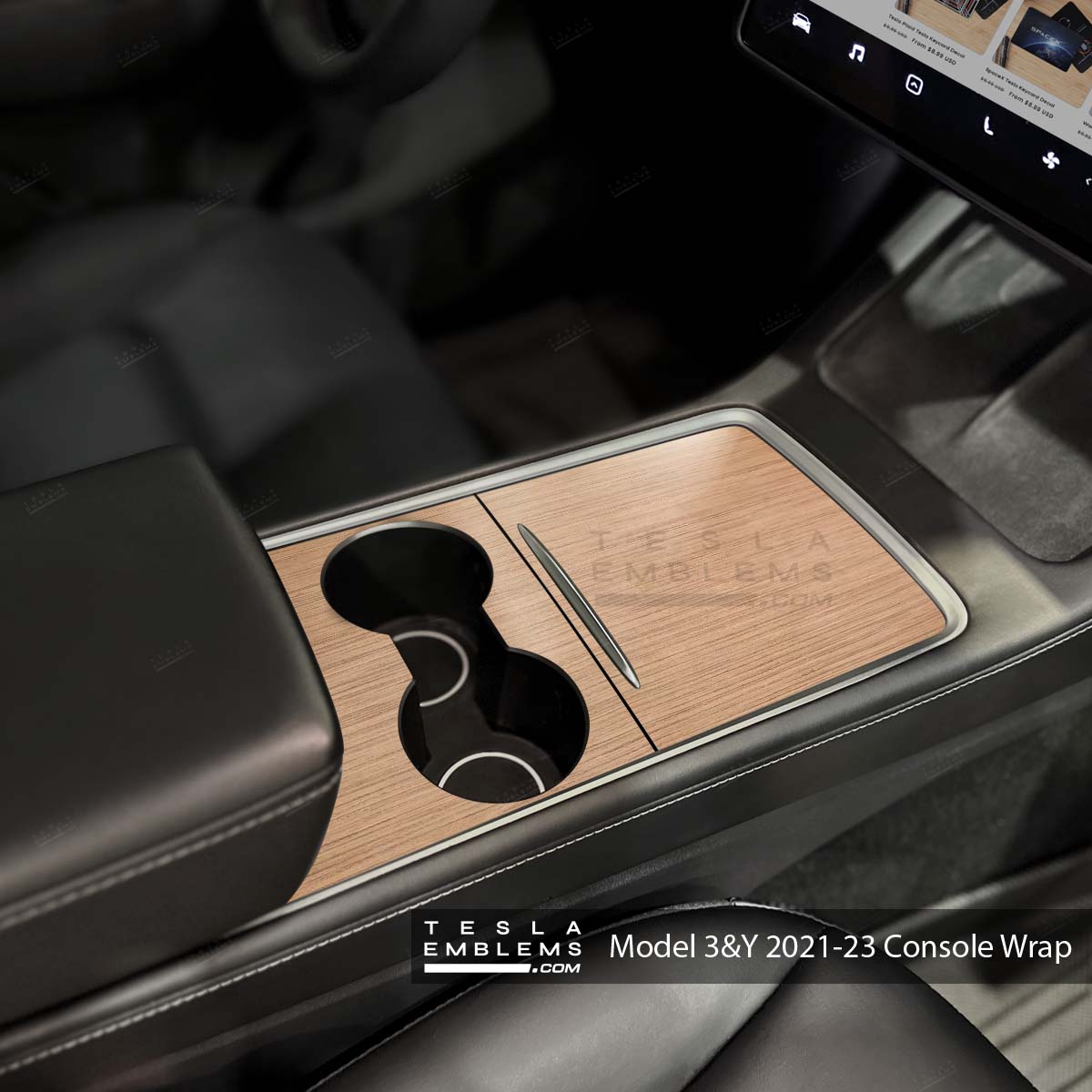 White Ash Stock Tesla Woodgrain | Tesla Center Console Wrap Kit | Model 3 '21-24