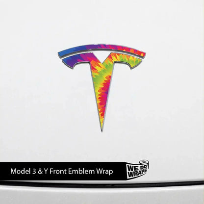 Tie Dye Tesla Emblem Decals (Front + Back) | Model 3