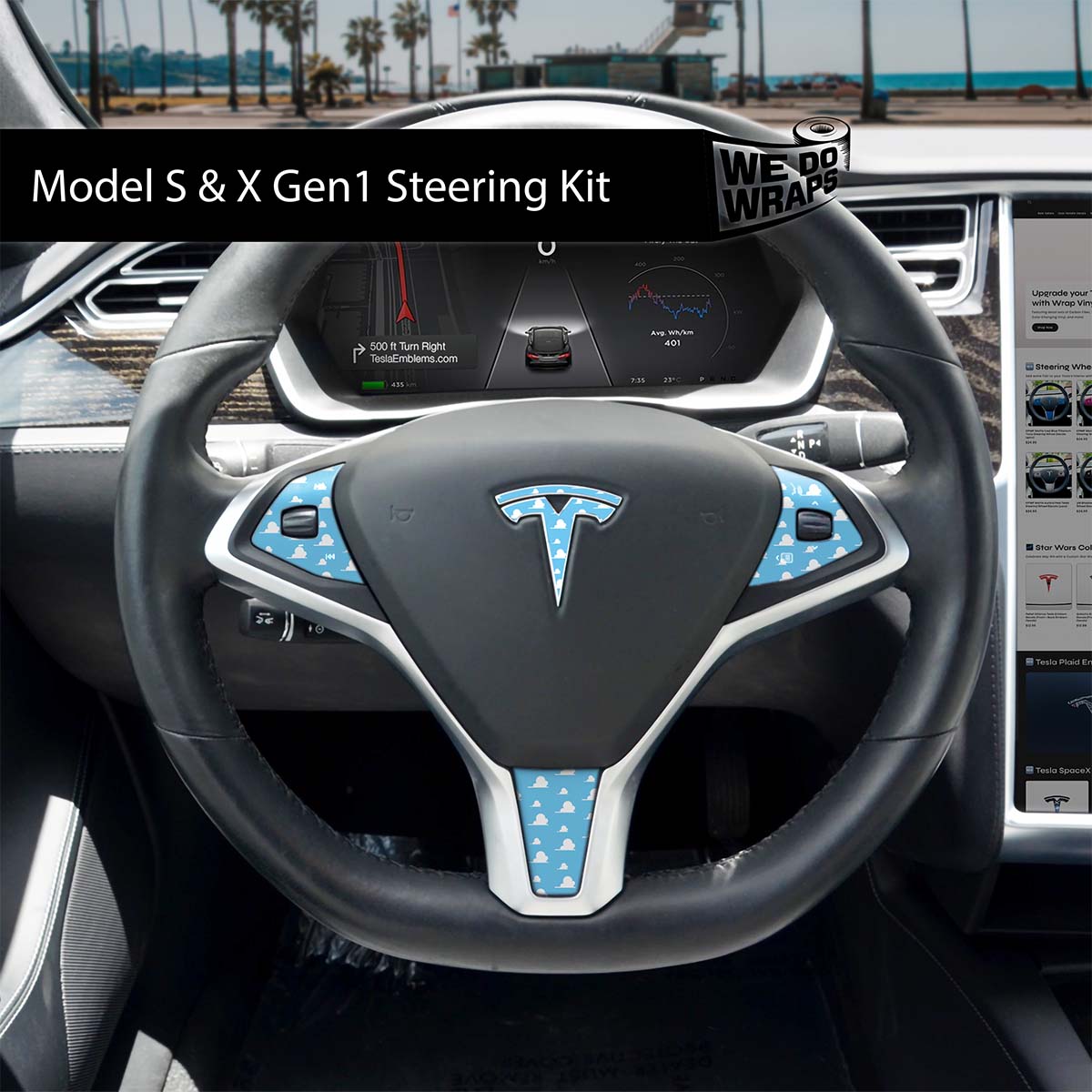 Toy Clouds Tesla Steering Wheel Wrap | Model S