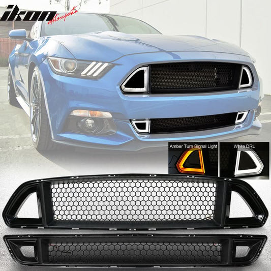 2015-2017Â Ford Mustang Front Upper Mesh Grille Smoked DRL Turn Signal