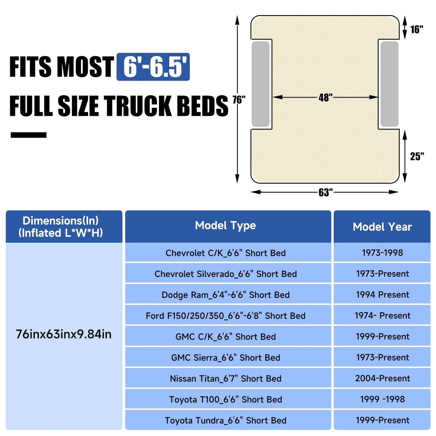 5.5-6.5ft Full Size Truck Bed Air Mattress Purple