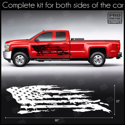 Universal Tattered American Flag Side Stripes For Truck or SUV