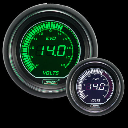 2-1/16" Evo Electrical White Green Volt Gauge