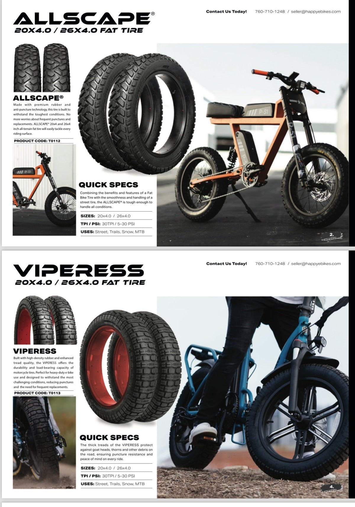 HEB Viperess Fat Tire SET of 2 Tires - 26" x 4" (Tubes Not Included)