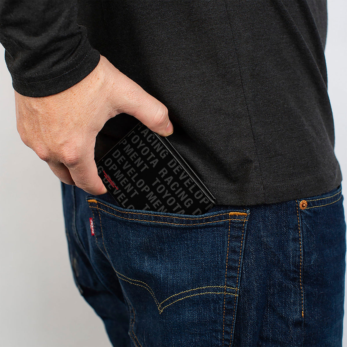 Bi-Fold Wallet - Toyota TRD Logo and TOYOTA RACING DEVELOPMENT Text Stripe Black/Red/Gray