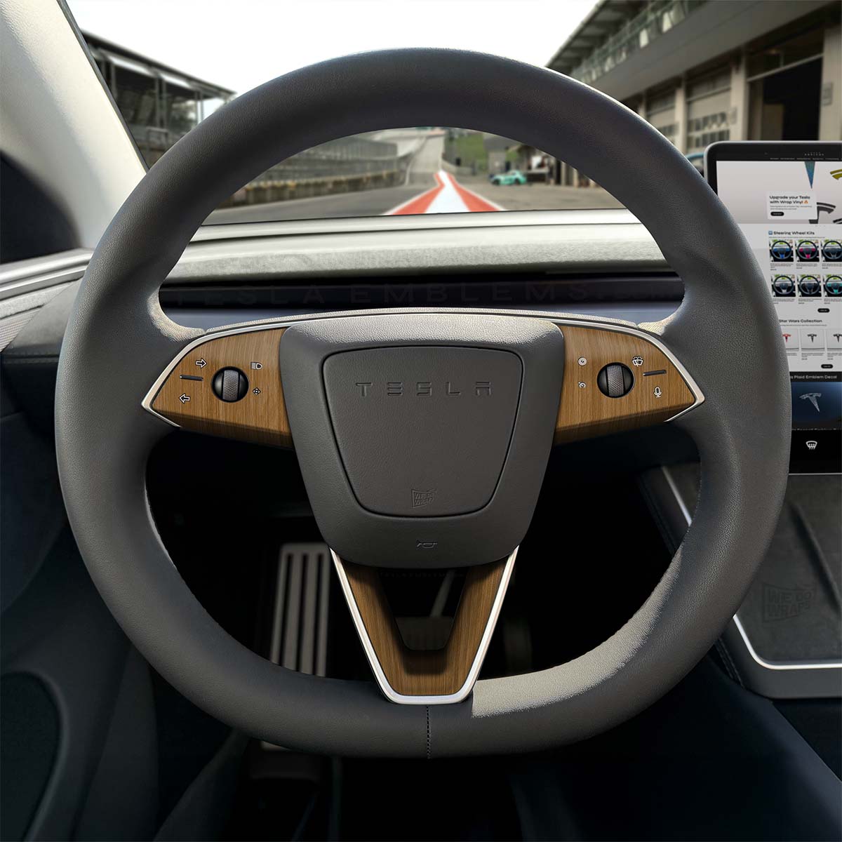 Golden Oak Woodgrain Tesla Steering Wheel Trim Decal Kit (3pcs) | Model 3