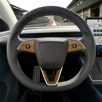 Golden Oak Woodgrain Tesla Steering Wheel Trim Decal Kit (3pcs) | Model 3