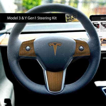Golden Oak Woodgrain Tesla Steering Wheel Wrap | M3 2017-Jan 2024