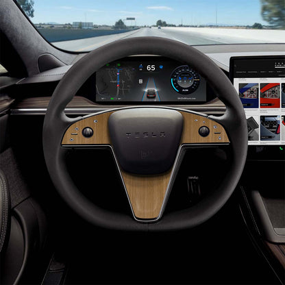 Golden Oak Woodgrain Tesla Steering Wheel Trim Decal Kit (3pcs) | Model X ’21-26