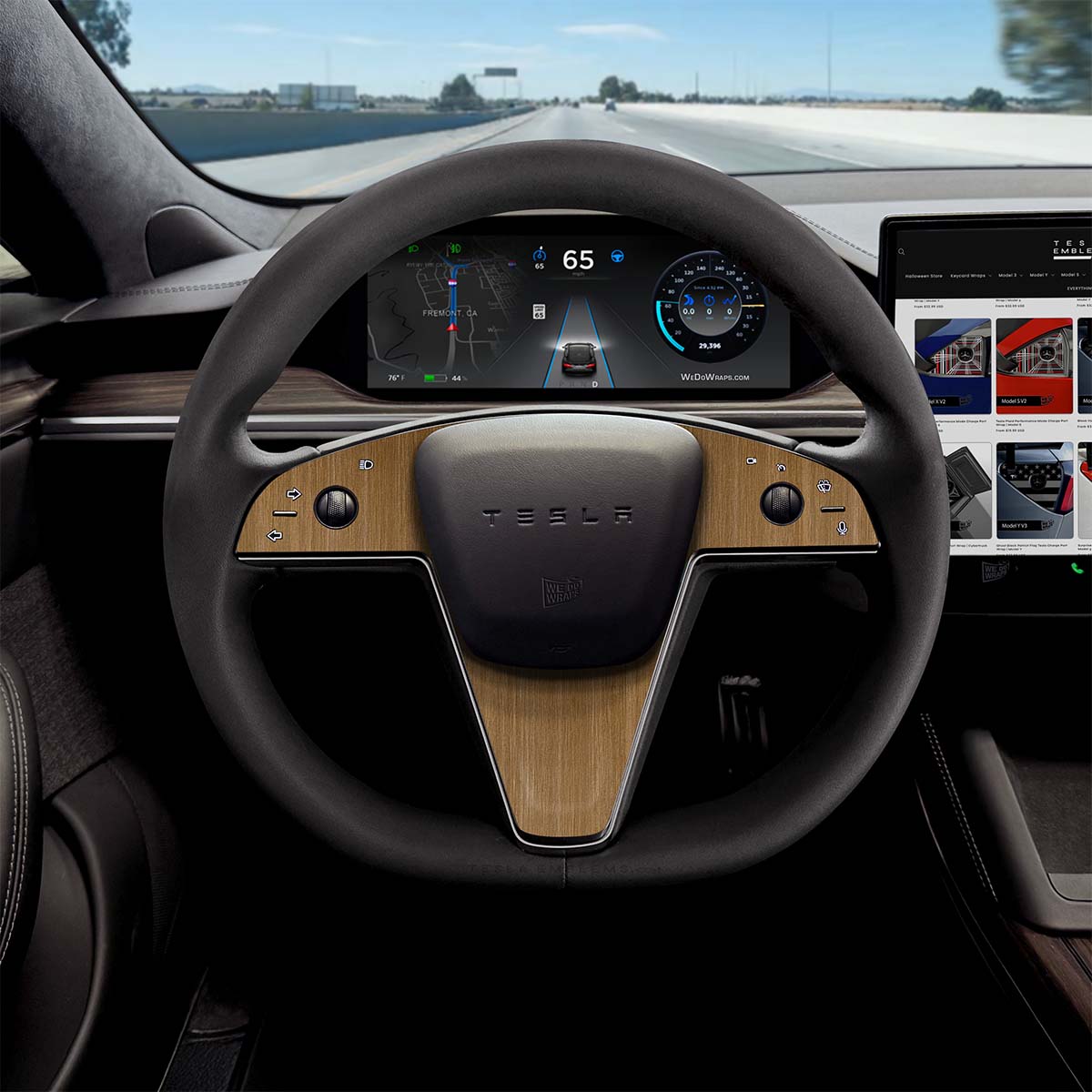 Golden Oak Woodgrain Tesla Steering Wheel Trim Decal Kit (3pcs) | Model S ’21-26