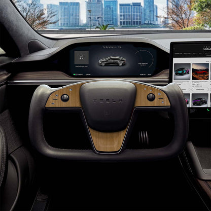 Golden Oak Woodgrain Tesla Steering Wheel Trim Decal Kit (3pcs) | Model S ’21-26