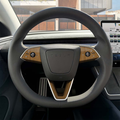 Golden Oak Woodgrain Tesla Steering Wheel Trim Decal Kit (3pcs) | Model 3