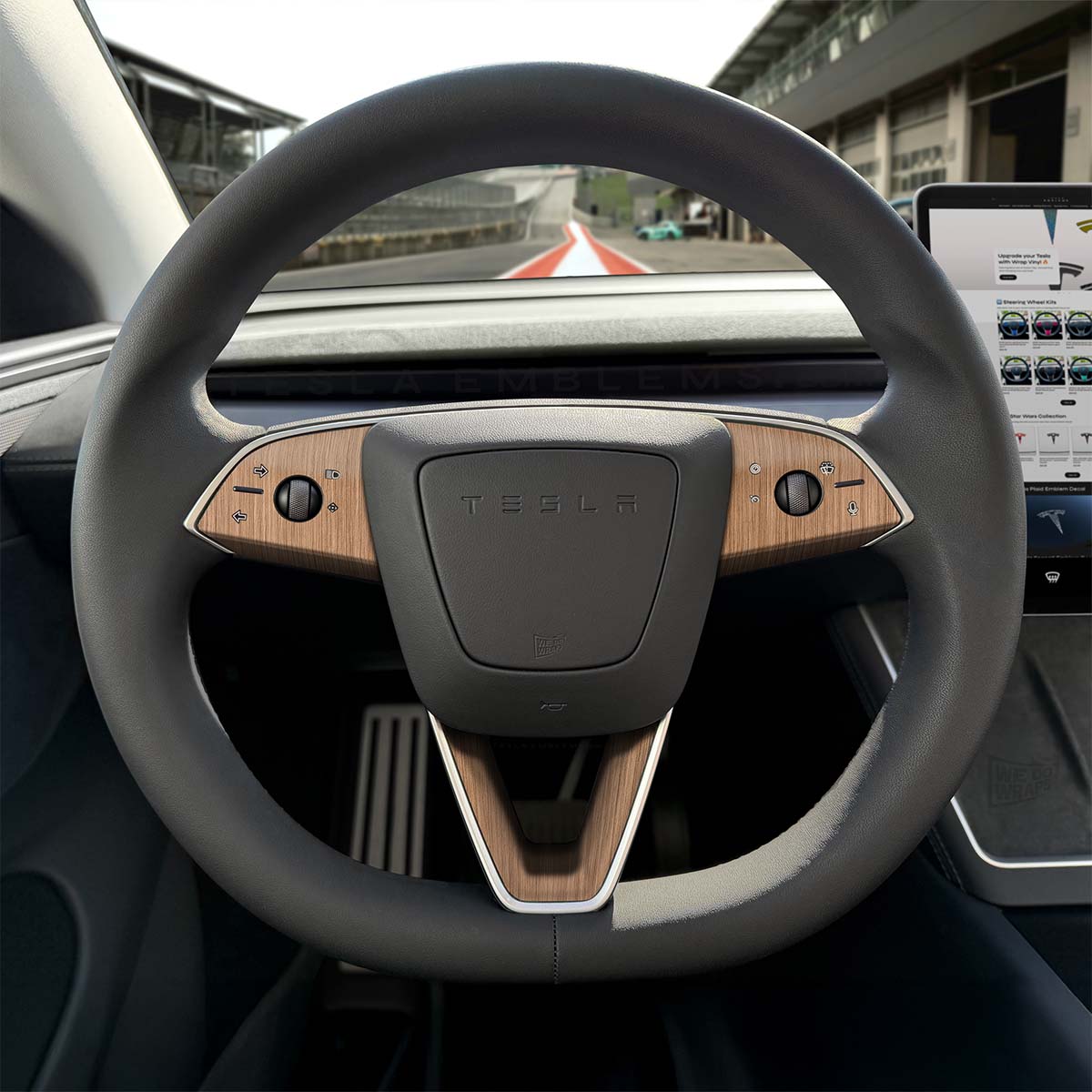 White Ash Woodgrain Tesla Steering Wheel Trim Decal Kit (3pcs) | Model 3