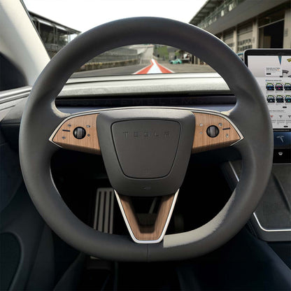 White Ash Woodgrain Tesla Steering Wheel Trim Decal Kit (3pcs) | Model 3