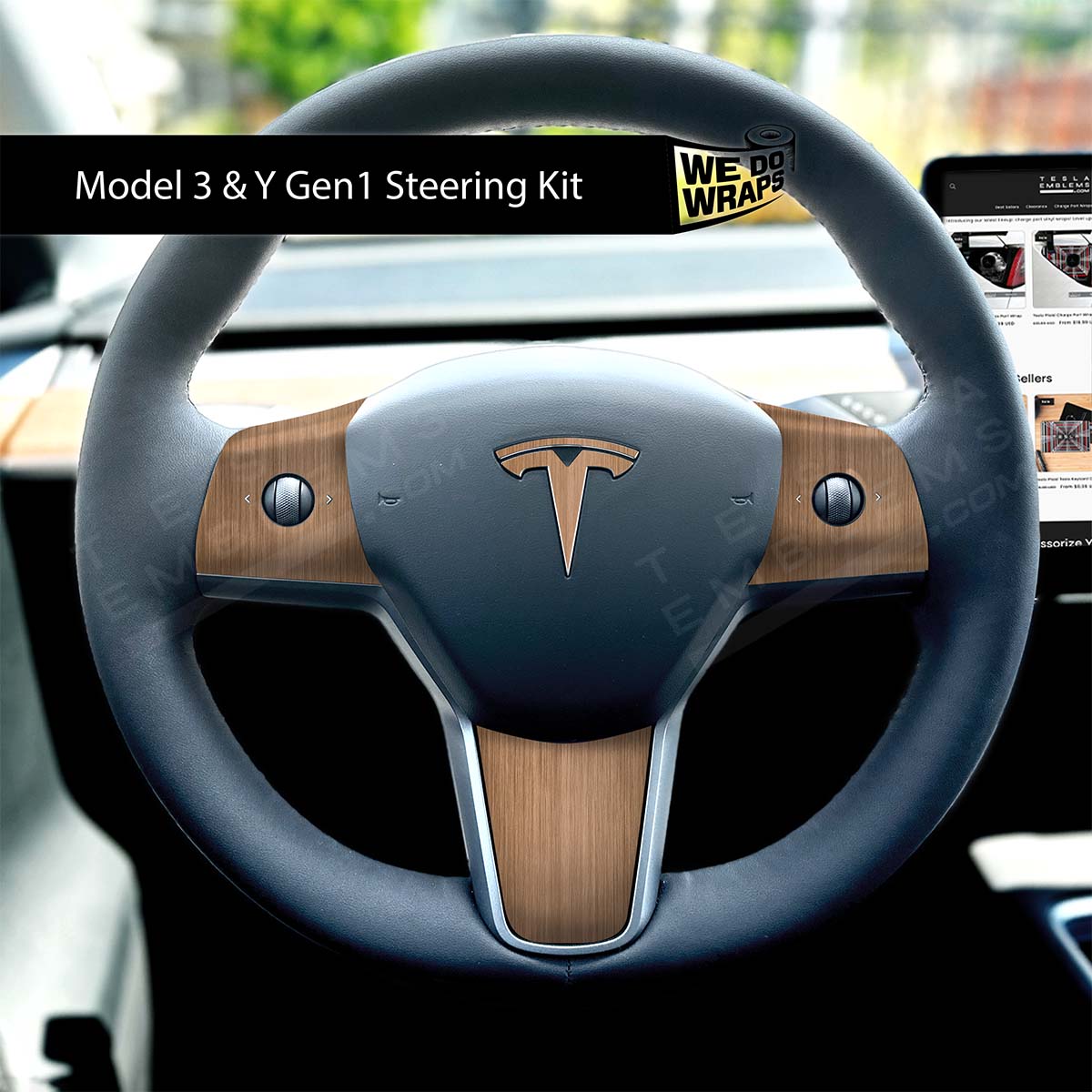 White Ash Woodgrain Tesla Steering Wheel Wrap | MY 2019-'25