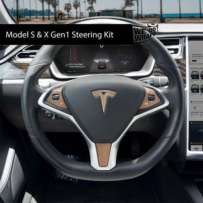 White Ash Woodgrain Tesla Steering Wheel Wrap | Model X