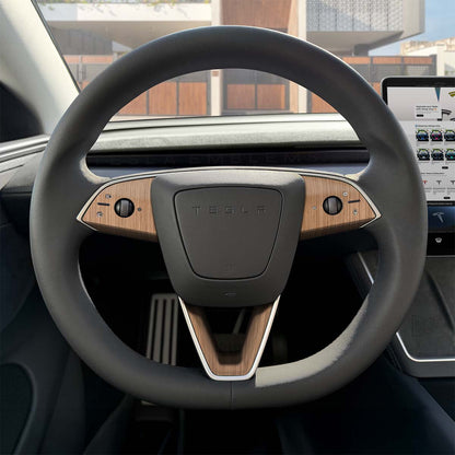 White Ash Woodgrain Tesla Steering Wheel Trim Decal Kit (3pcs) | Model 3
