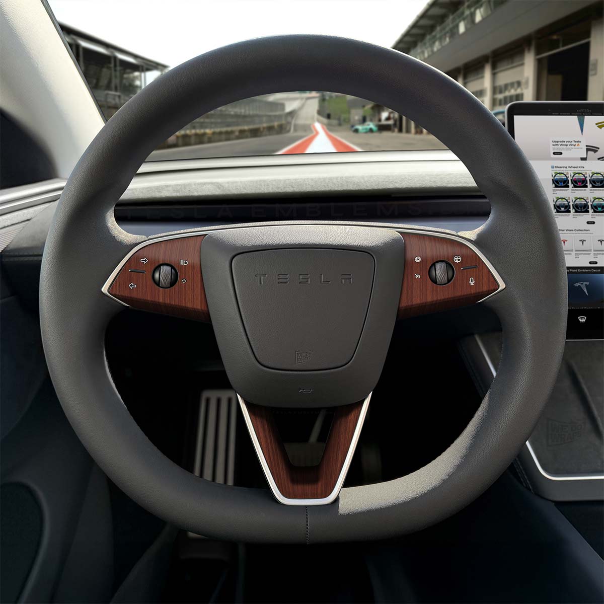 Redwood Woodgrain Tesla Steering Wheel Trim Decal Kit (3pcs) | Model 3