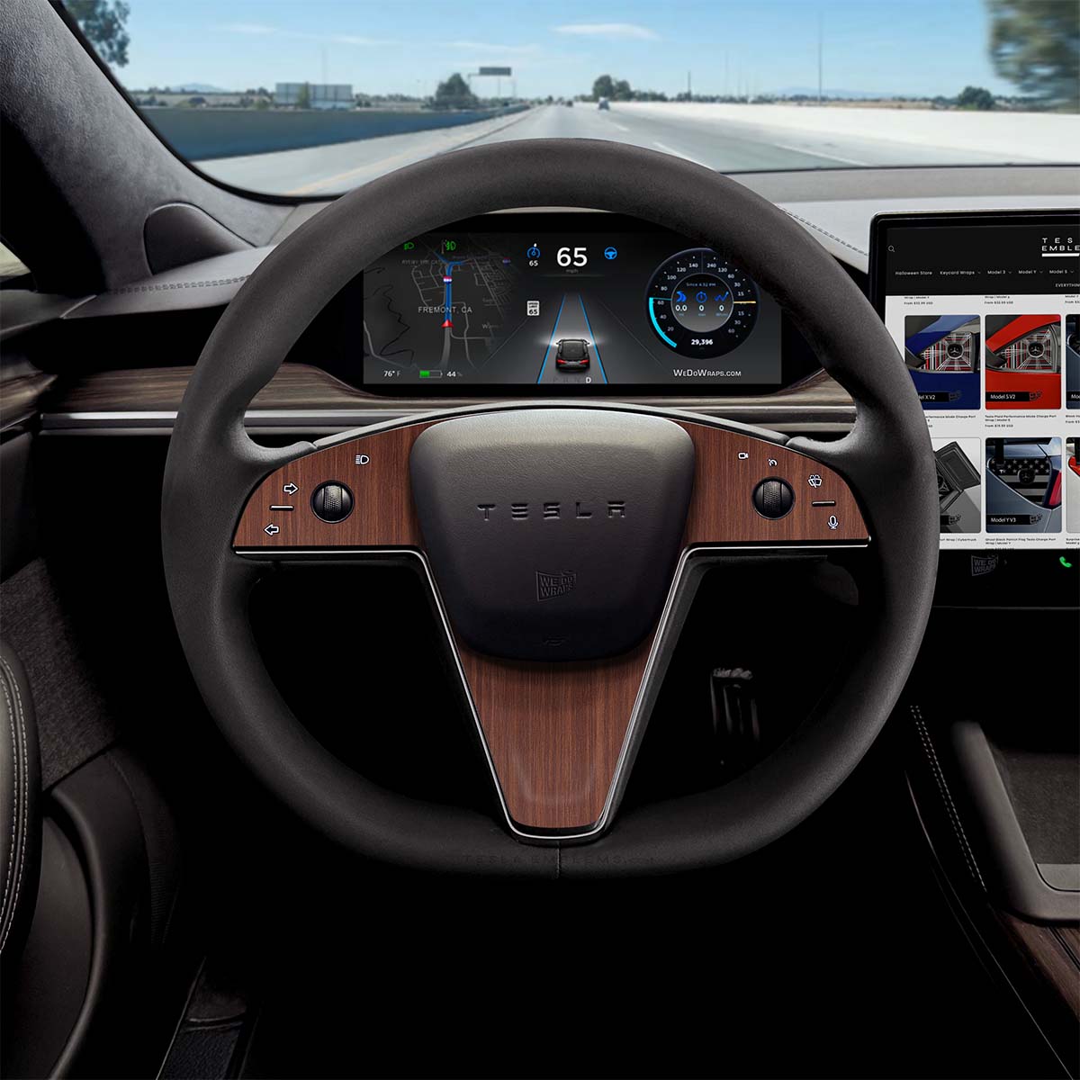 Redwood Woodgrain Tesla Steering Wheel Trim Decal Kit (3pcs) | Model S ’21-26