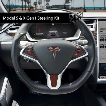 Redwood Woodgrain Tesla Steering Wheel Wrap | Model X