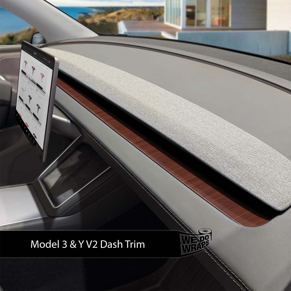 Redwood Woodgrain Tesla Dash Trim Wrap | Model Y 2026