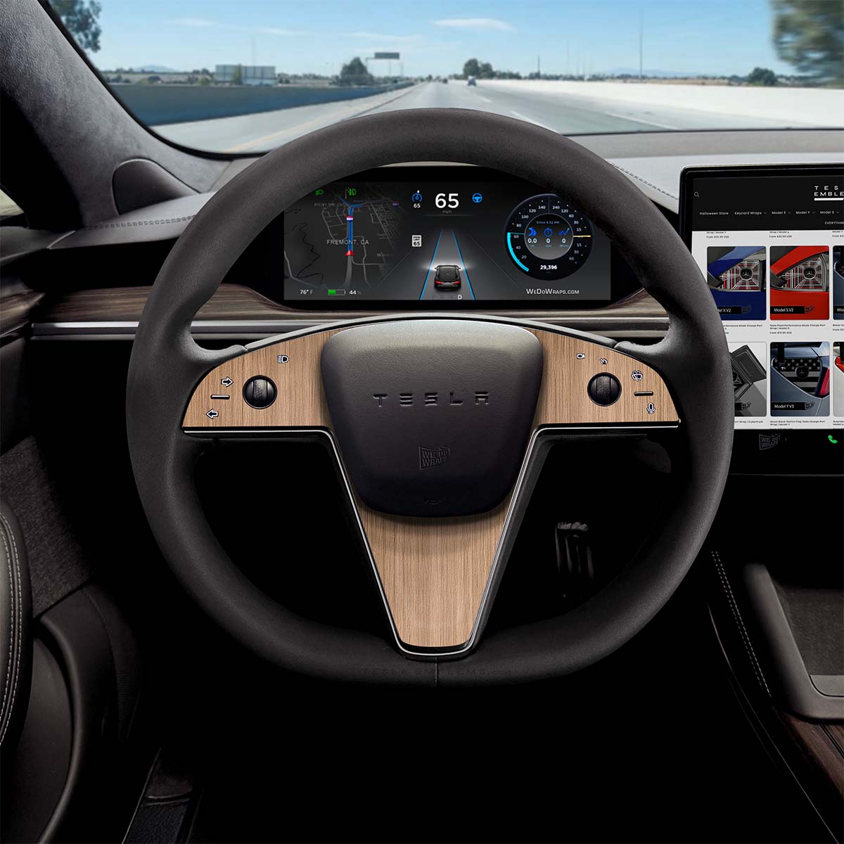 White Ash Woodgrain Tesla Steering Wheel Trim Decal Kit (3pcs) | Model X ’21-26