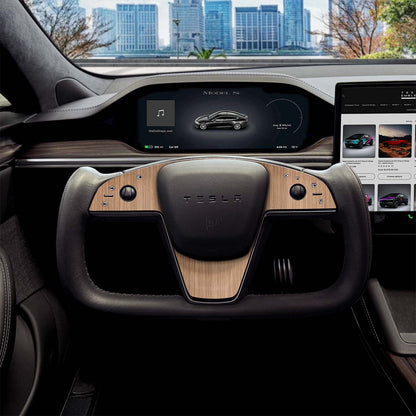 White Ash Woodgrain Tesla Steering Wheel Trim Decal Kit (3pcs) | Model X ’21-26