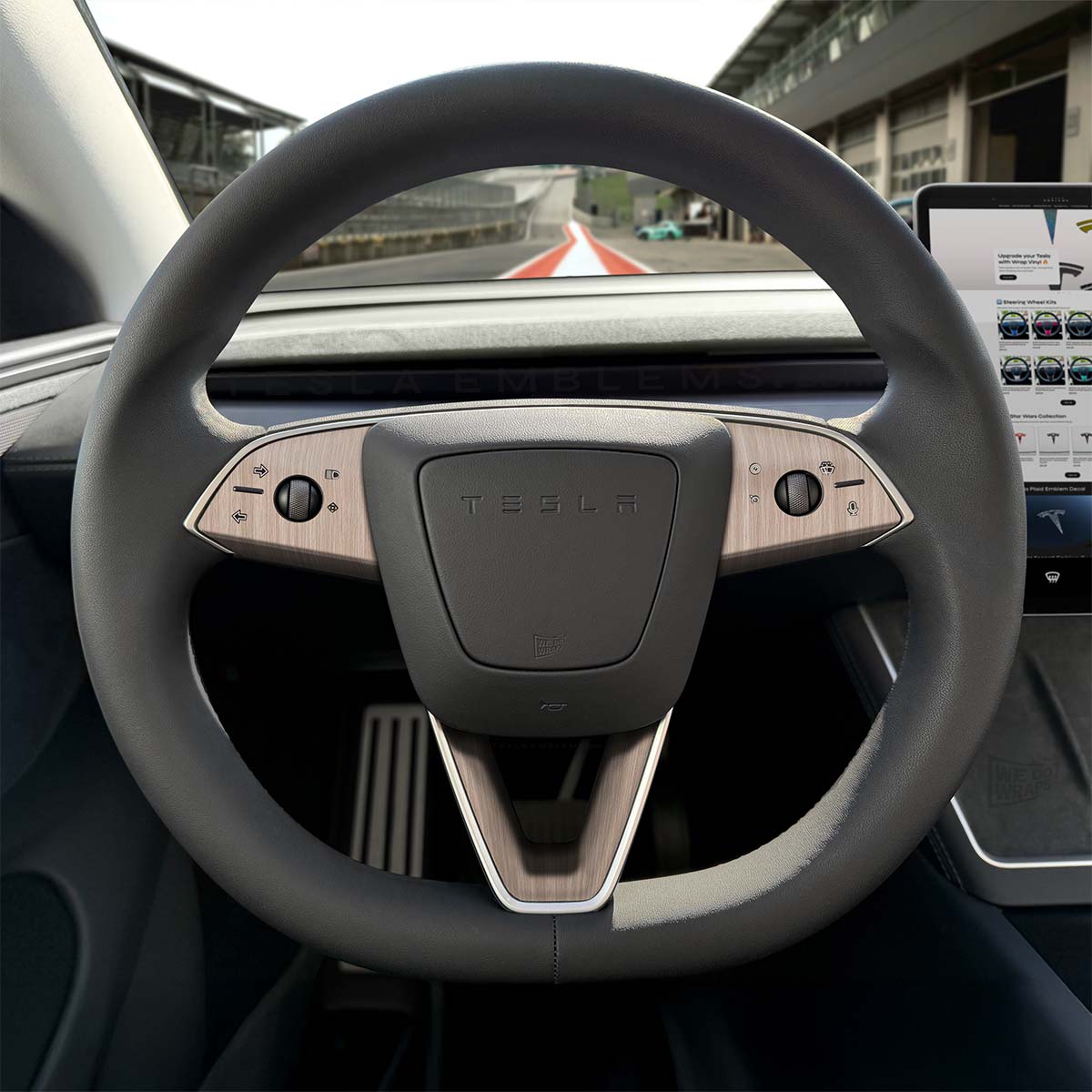 White Birch Woodgrain Tesla Steering Wheel Trim Decal Kit (3pcs) | Model 3