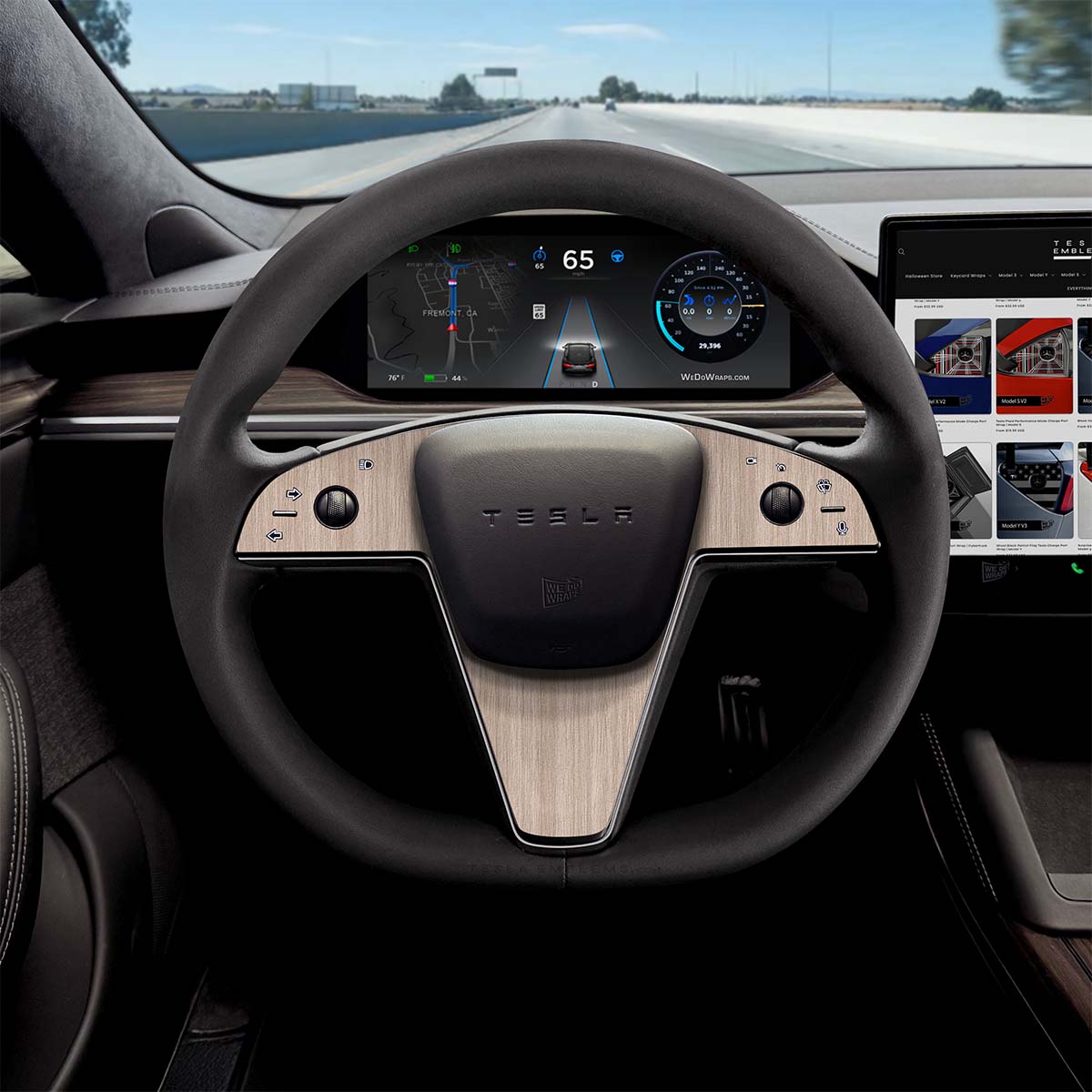 White Birch Woodgrain Tesla Steering Wheel Trim Decal Kit (3pcs) | Model X ’21-26